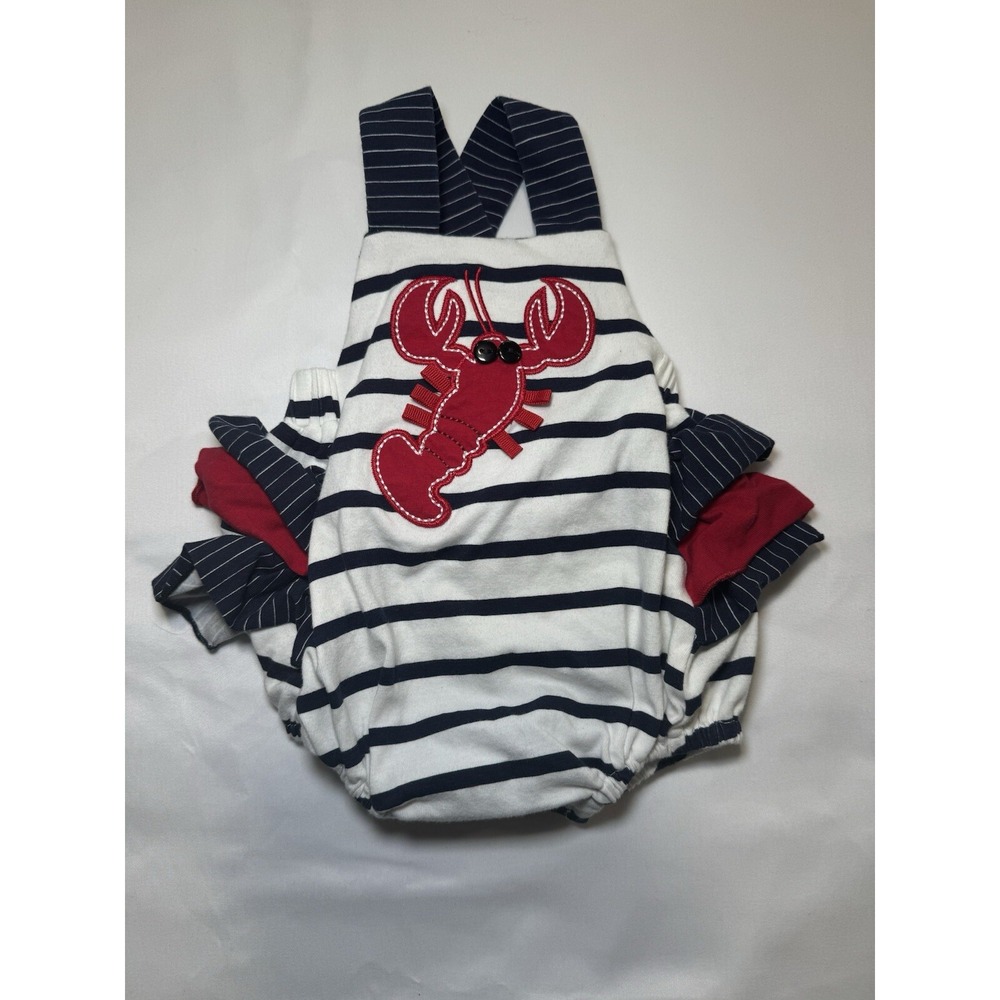 RICRAC AND RUFFLES BABY‎ GIRL STRIPED LOBSTER ROMPER SIZE 0-3